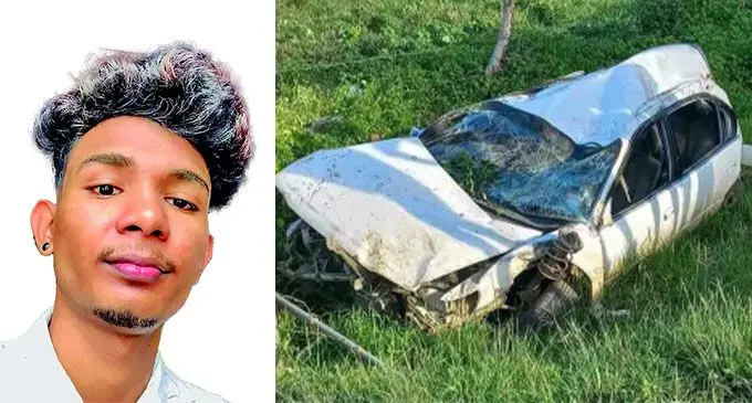 (L-R) Deceased... Ravneel Lal and the mangled car.
