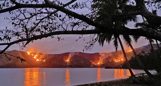 Drone shots of the wildfire at Viani Bay in Cakaudrove on October 5, 2023.  Photo: Jone Waitaiki