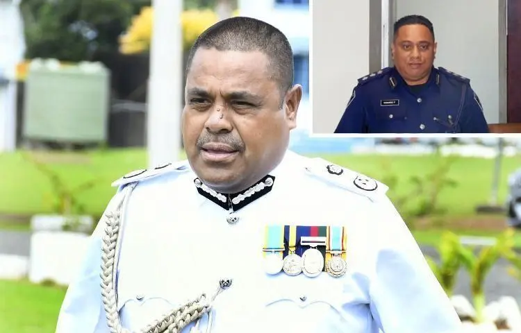 Acting Commissioner of Police, Aporosa Lutunauga. Inset: Head og Organised Crime and Intelligence Department (DOCID), Fisi Nasirio.