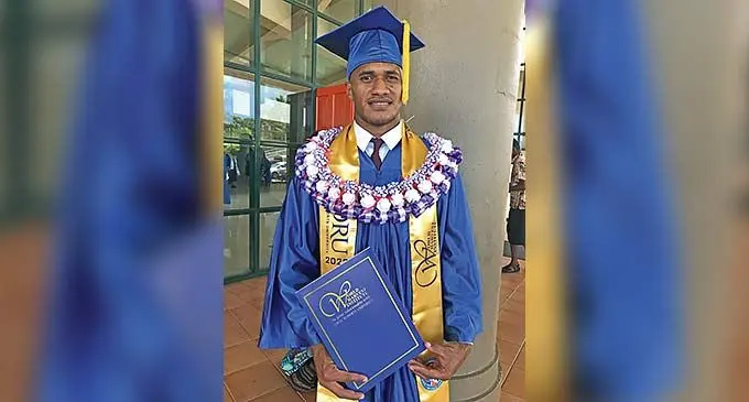 Timoci Tuva with his Diploma Certificate in Theology from the World Harvest Institute after graduating at World Harvest Centre on November 26, 2022. Photo: Viliame Tawanakoro