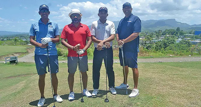 Japan based- pro golfer Rajiv Prasad (right) with fellow golfers at Lautoka Golf Club on December 23, 2023.