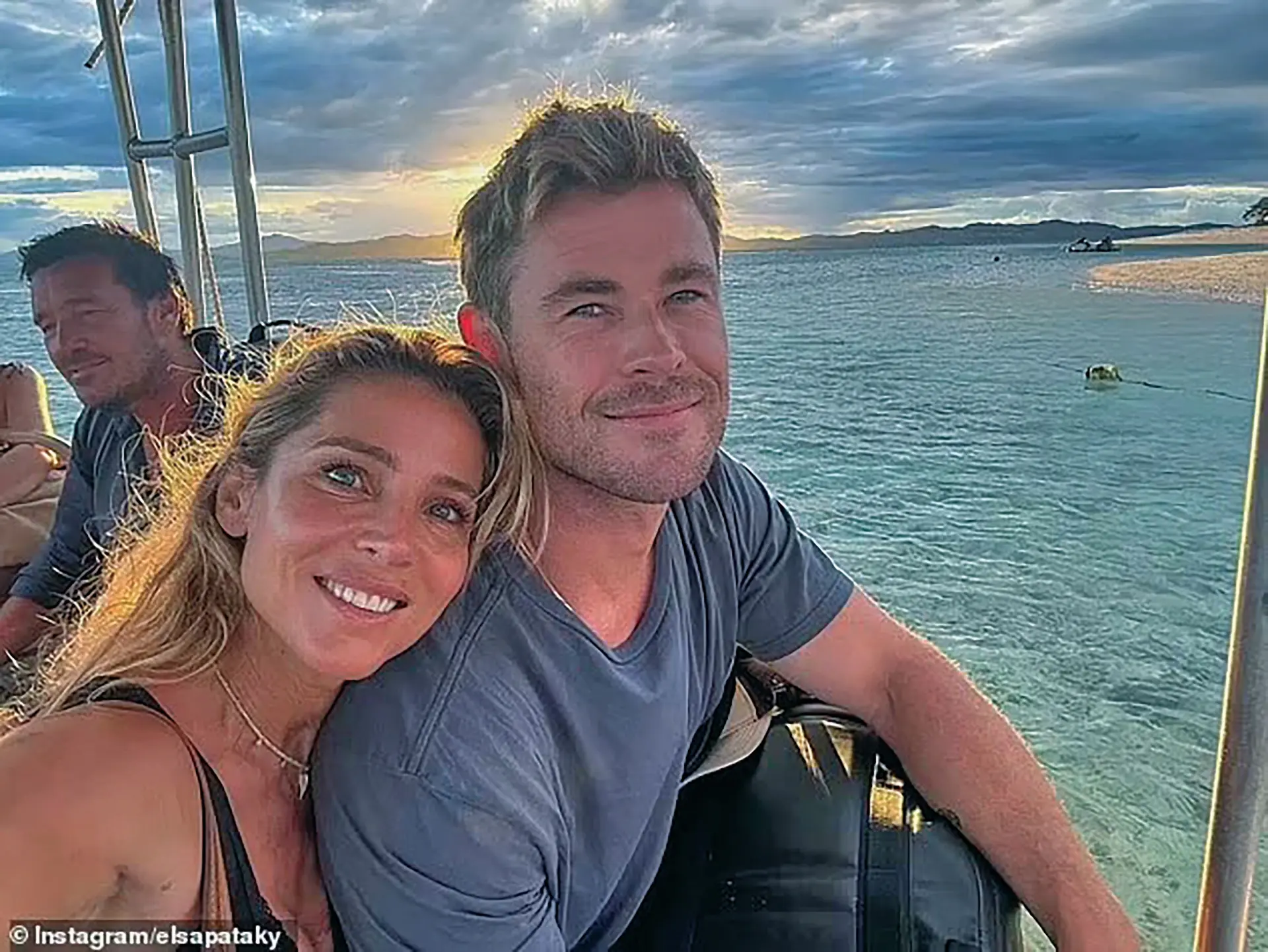 Chris Hemsworth 40, (right) and Wife Elsa Pataky, 47 (left) threw cold water on speculation about the status of their marriage by reuniting this week for a family holiday in Fiji