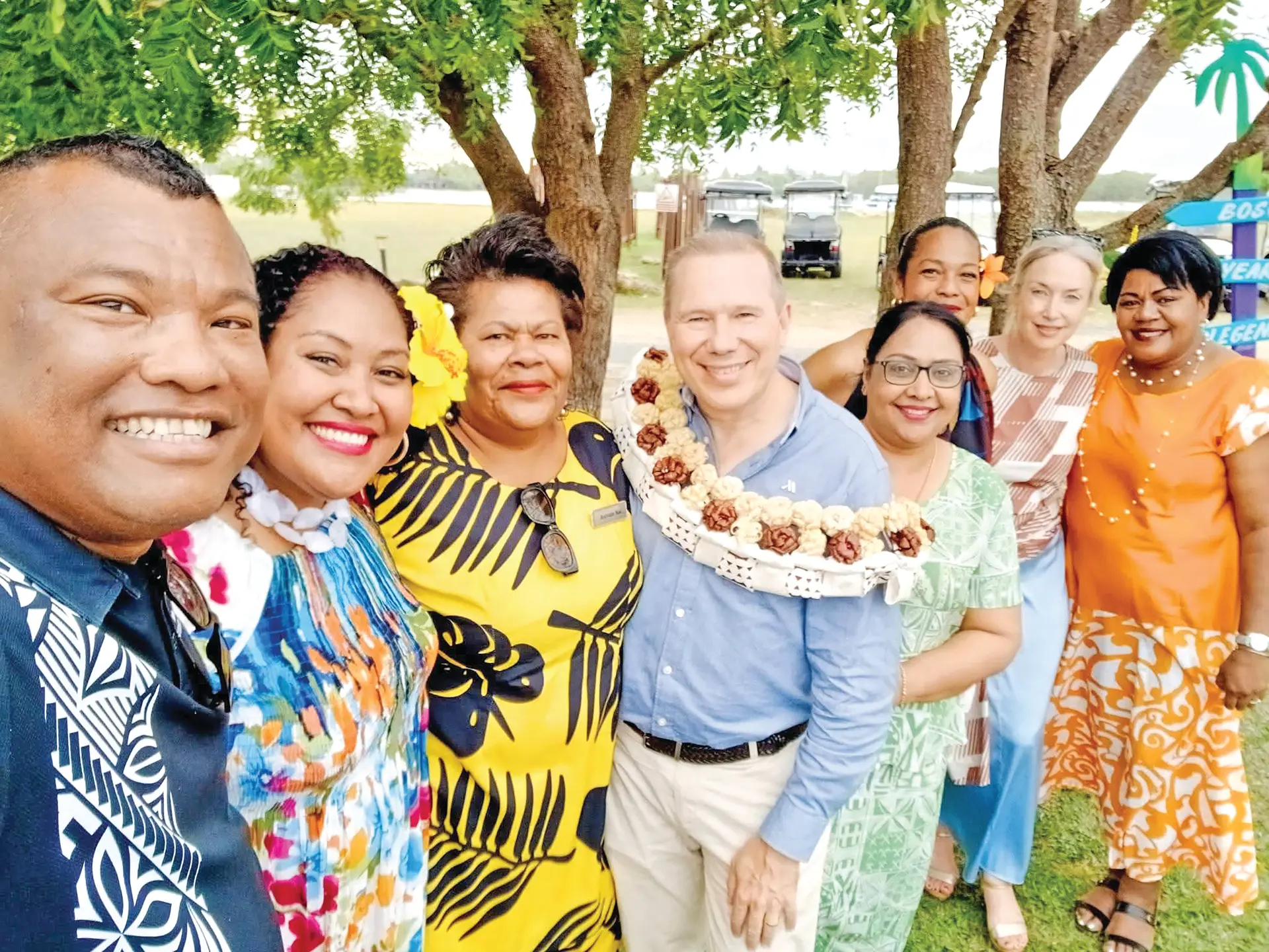 Fiji Marriott Resort Momi Bay General Manager Silvano Dressino (fourth from left) with senior staff during the celebration.