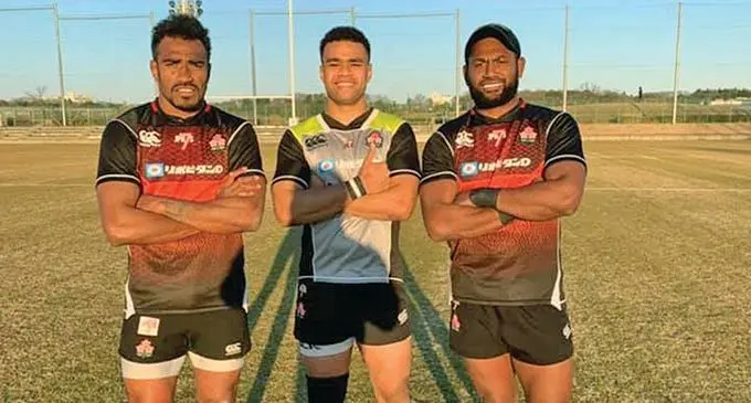 Fijians in the Japan 7s squad. From left: Kameli Soejima, Waisale Serevi Junior and Lote Tuqiri. Photo: Japan Rugby