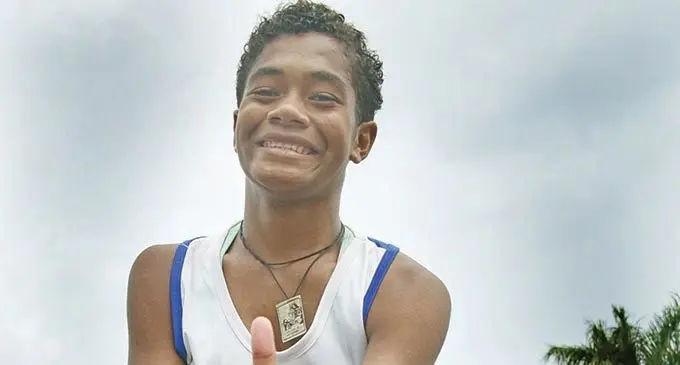 DISTANCE CHAMP... Makereta Adi celebrates after winning gold for Lomary Secondary School in the girls’ 3000 metres open track event at the ANZ Stadium in Suva on March 4, 2021