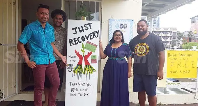 From left: Wilfred Wendt, Managing Director for 350 Pacific, Fenton Lutunatabua, Pacific Islands climate action network, co-ordinator, Genevieve Jiva and George Nacewa. Photo: Harshana Singh