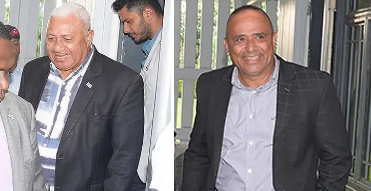 From left: Former Prime Minister Voreqe Bainimarama and suspended Police Commissioner Sitiveni Qiliho at the Suva Magistrates Court on September 7, 2023. Photo: Ronald Kumar