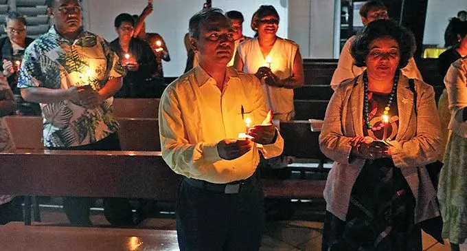 St Giles Senior Medical Superintendent Dr Balram Pundit and Assistant Minister for Women and Social Protection Sashi Kiran at the World Suicide Prevention Day commemoration at St Pius Parish in Raiwaqa, Suva on September 10, 2024
