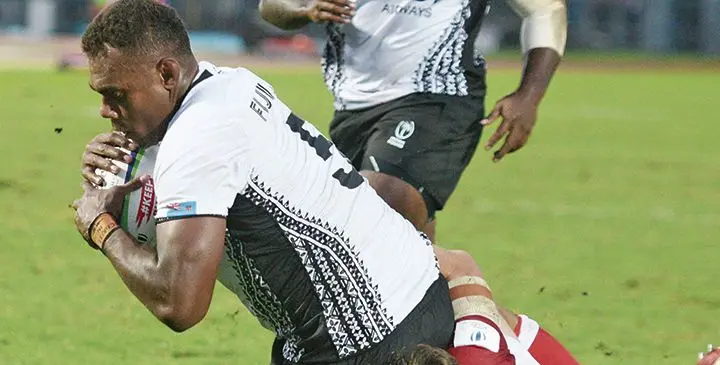 Fiji Airways Flying Fijians captain Leone Nakarawa scores a try against Canada on August 3, 2019, at Suva’s ANZ Stadium. The Flying Fijians secured a bonus point win in the Pacific Nations Cup beating Canada 38-13. Photo: Ronald Kumar