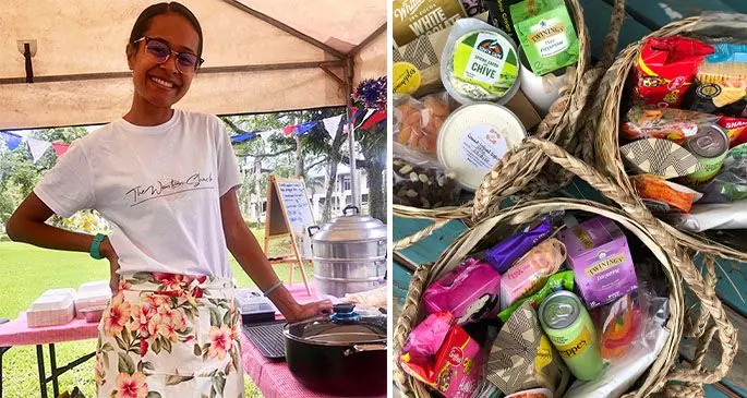 From left-right: Losalini Loga and Losalini Loga’s loloma hampers.