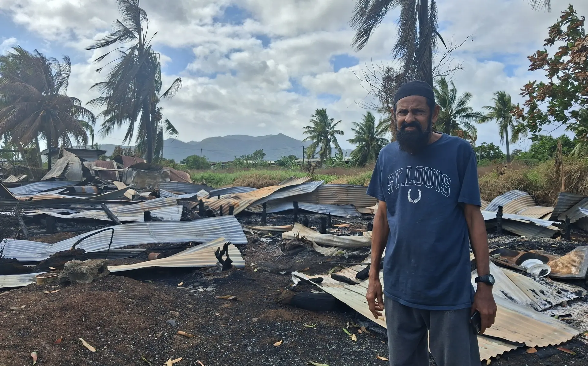 Abdul Hamid at the site of the fire that destroyed the three-bedroom home at Salusalu, Namara, Labasa, on July 15, 2026. Photo: Devisha Prakash