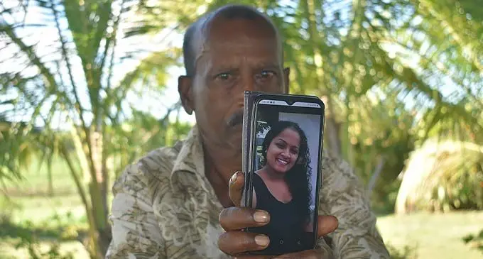 Kaniappa Gounder holds up a photo of his daughter Karishma Gounder at his home in Lomawai, Sigatoka on November 16,2022. Photo: Salote Qalubau
