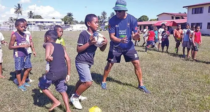 Former All Blacks 7s and XVs rep Tanerau Latimer during the coaching clinic at Namaka  Public School, Nadi on May 27, 2019. Photo: Waisea Nasokia