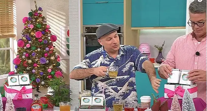 David Roth of Wakaya Perfection (left) on the US Home Shopping Network, promoting Wakaya tea to an audience of more than 900 milion  households. Picture:  HSNtv
