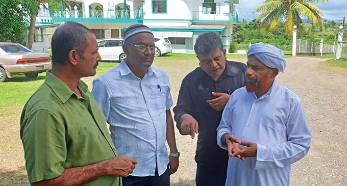 Maunatul Islam Association of Fiji member Hafizul Rahiman, left, association president Mohammed Rafiq, association’s national speaker Faizal Koya and pesh imam Alim Muhiyidheen Shah Faizi at the association’s mosque in Ba on Sunday.