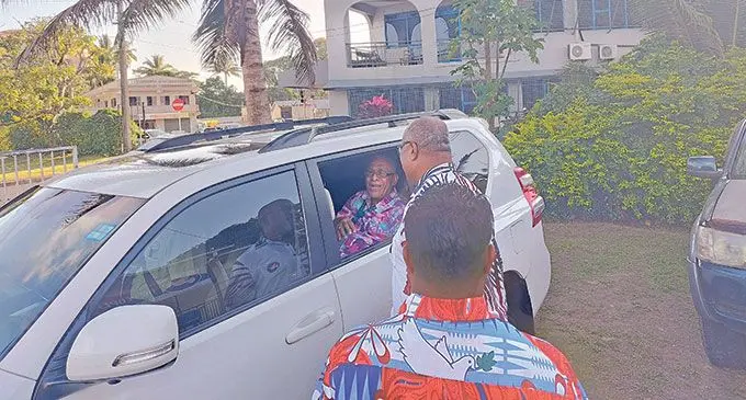 SODELPA MP and Leader of the Opposition, Ratu Naiqama Lalabalavu (seated in vehicle), at The People’s Alliance headquarters in Suva on June 9, 2022. Photo: Wati Talebula-Nuku