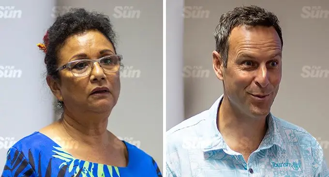 Fiji Hotel and Tourism Association chief executive officer, Fantasha Lockington and Tourism Fiji chief executive officer, Brent Hill.