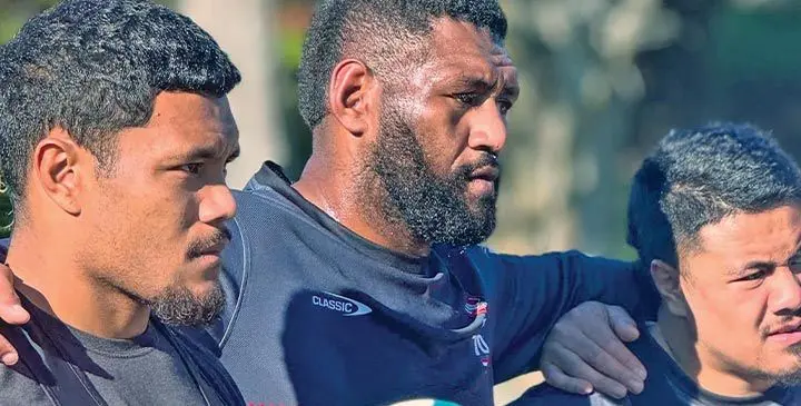 Fijian Drua squad members Zuriel Togiatama (left) and Emosi Tuqiri (centre) during the Counties Manukau team training on July 23, 2025. Photo: Counties Manukau