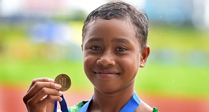 Unaisi Maivalu shows her gold medal at the FMF Chow Games at the ANZ Stadium, Suva on November 15, 2019.  Photo: Ronald Kumar 