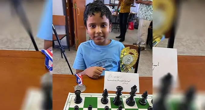 Yash Yuvaan Prasad with his prize at the Olympic House in Suva on December 20, 2022. Photo: Sereana Salalo