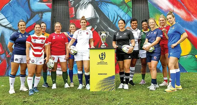 Rooster Chicken Fijiana XVs captain Sereima Leweniqila (fifth from right) with other team Captains for the women’s Rugby World Cup that kicks of tomorrow in New Zealand.