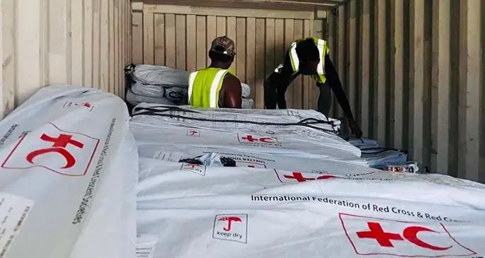 Relief assistance from the Red Cross Society to villages in Kadavu as they were the most impacted after the destruction of TC Harold. Photo: Fiji Red Cross Society Facebook page