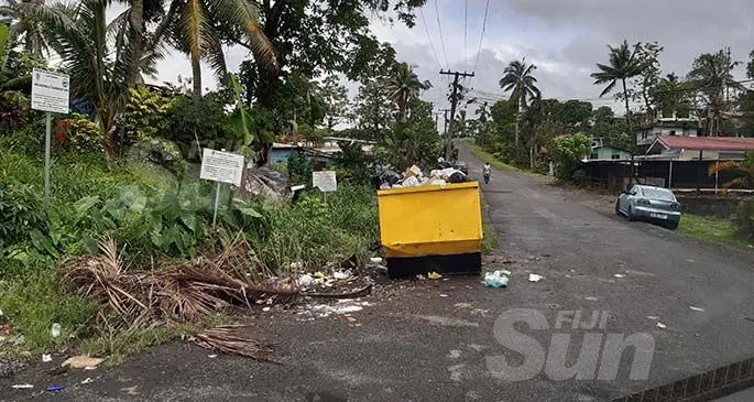 The garbage bin loaded with rubbish along the roadside at Caubati. Photo: Shalveen Chand