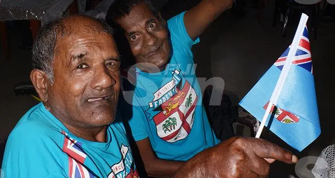 Golden Age Home residents Ajodhya Prasad and Jagdish Chand celebrated Fiji Day at the home on October 9, 2019. Photo: Ronald Kumar