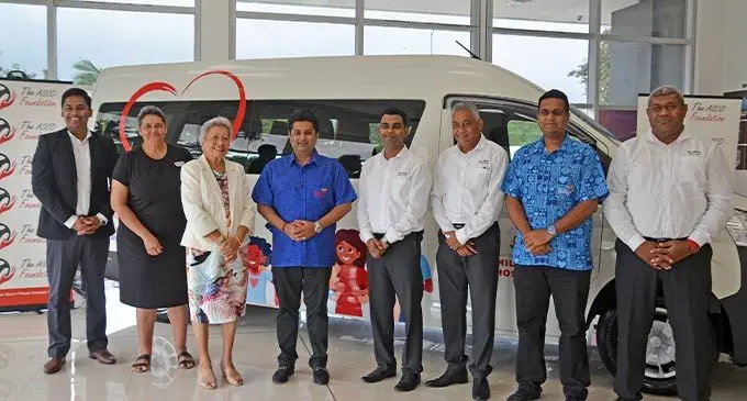 From Left : Trustee Asco Foundation and acting CEO Asco Motors Ronald Kumar , Trustee / Asco Foundation Dawn Nalomaca, Trustee Asco Foundation Theresa Apted , Sai Prema Foundation Sumeet Tappoo , Asco Motors  financial controller Ajitesh Prasad , Asco Motors National Fixed Ops manager Sanjeet Kumar, Sai Prema Hospital manager Pratin Lal , Asco Motors Regional manager East Maika Moce.Photo: Sosiveta Korobiau