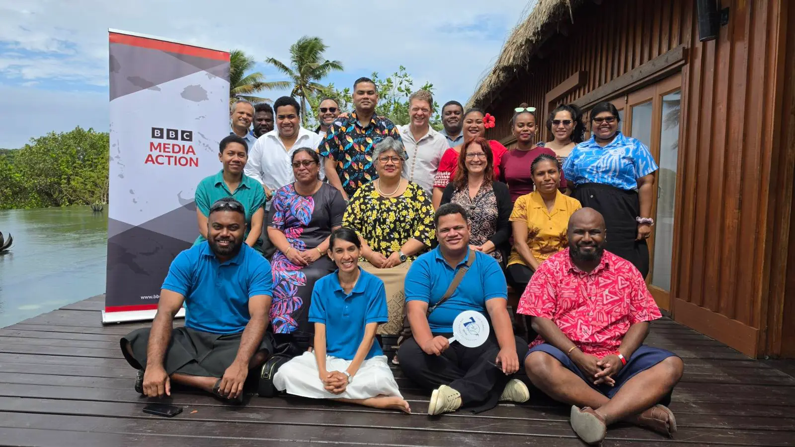 Participants gathered with facilitators during the BBC Media Action workshop at Wasawasa Hotel in Savusavu on September 21, 2026. 