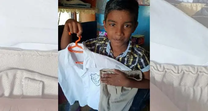 Shanit Kumar with his uniform, all prepared to return to school today. Photo: Nicolette Chambers