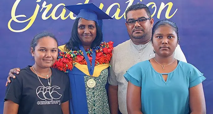 (From L-R): Daughter Bharish Lal,  graduate Bijita Prasad, husband Binay Lal and daughter Bienta Lal. PHOTO: Sosiveta Korobiau