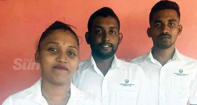 James Debt Collection Services, Fiji, staff Poonam Vikashni Kumar, managing director Rohit Rohitesh James and Kunal Kumar at Togo, Lavusa in Nadi. Photo: Waisea Nasokia