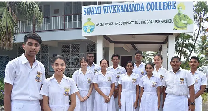 Head boy Dev Kalavadiya and head girl Roshni Panda with the ten deputies at the SVC in Nadi yesterday. Photo: WAISEA NASOKIA