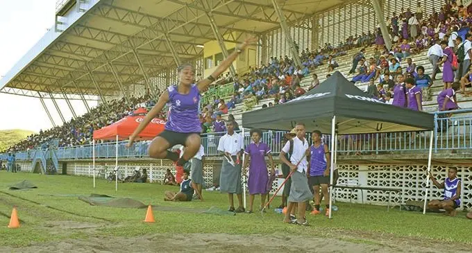Joana Waticomoya of Sigatoka Methodist College during the intermediate girls long jump during the  Nadroga Navosa Zone at Lawaqa Park, Sigatoka on March 18, 2021. Photo: Waisea Nasokia