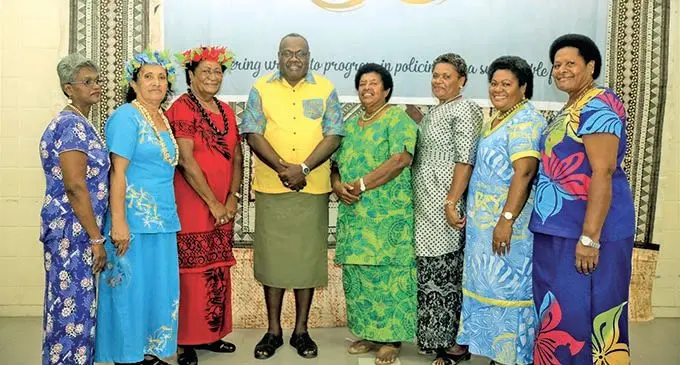 Acting Commissioner of Police Rusiate Tudravu (fourth from left) with the Fiji Women Police officers at the Fiji Police Force Academy on December 30, 2020.   Photo: Fiji Police Force