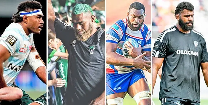 From left: Racing 92 centre Vinaya Habosi, Mountaban winger Josua Vici, Hunter Wildfires backrow Mesulame Kunavula and ONISI RATAVE (Benetton). They are among the seven players who had missed selection for the Flying Fijians Test matches in July.