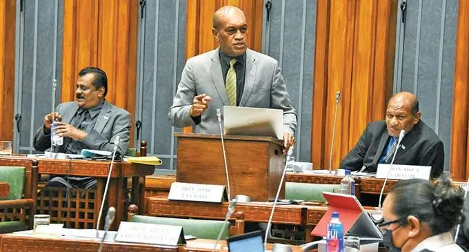 Minister for Infrastructure Jone Usamate in Parliament on December 2, 2021. Photo: Parliament of Fiji