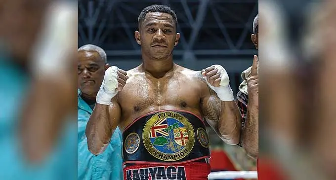 Alifereti Kauyaca is the cruiserweight title champion at the Bluewater Boxing Promotion at the Vodafone Arena, Suva on March 2, 2024. Photo: Leon Lord