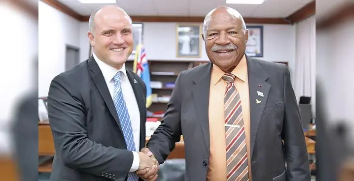 Australia’s Chargé d’affaires in Fiji, John Williams, introductory call on Prime Minister and Minister for Foreign Affairs, Climate Change and Environment, Civil Service, Information, and Public Enterprises, Sitiveni Rabuka.
