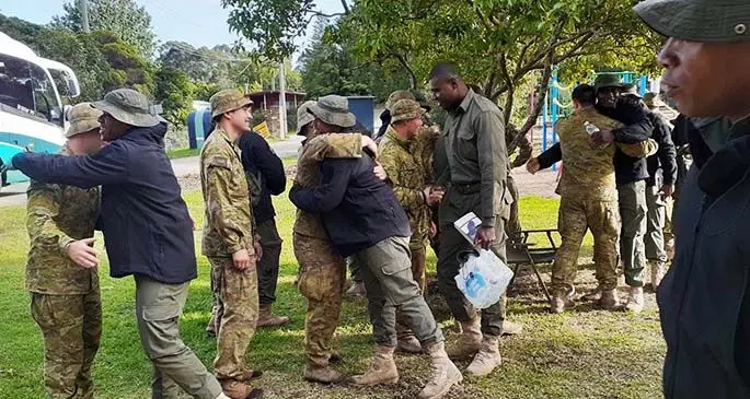 A farewell parade was held yesterday for the 54-member Republic of Fiji Military Forces (RFMF) engineering contingent deployed to assist in the bushfire battle in Victoria, Australia. Photos: Office of the Prime Minister