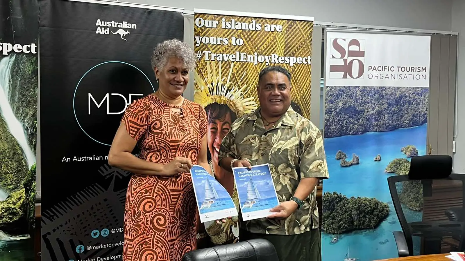  Market Development Facility Fiji country director Kelera Cavuilati (left) and South Pacific Tourism Organisation chief executive officer Christopher Cocker during the launch of the Pacific Tourism Yachting Strategy 2026-2030 on Friday. 