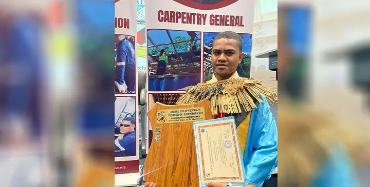 Jovilisi Ceva with his awards after graduating from the Centre for Appropriate Technology and Development (CATD) on September 26, 2025.