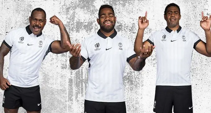 From Left: Levani 'The Jackler' Botia, Josua'The Bus' Tuisova and Viliame 'Bill' Mata. Photo: RWC 2023