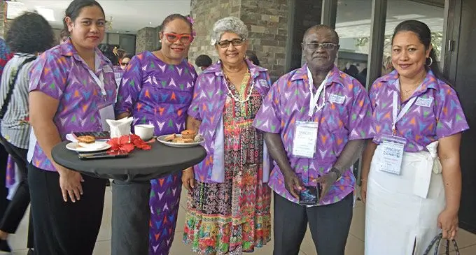 From left: Vanessa Heleta, Arieta Matalomani, Shamima Ali, Cedric Alependava, Tarita Bartlley during the Pacific Prevention Summit at the InterContinental Fiji Golf Resort & Spa at Natadola in Sigatoka. Photo: Mereleki Nai.