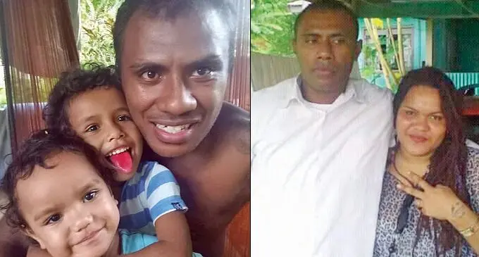 L-R: Sunia Cama with his two children, Mili and  Elizabeth Cama, Sunia Cama and wife Maraiah Cama.  