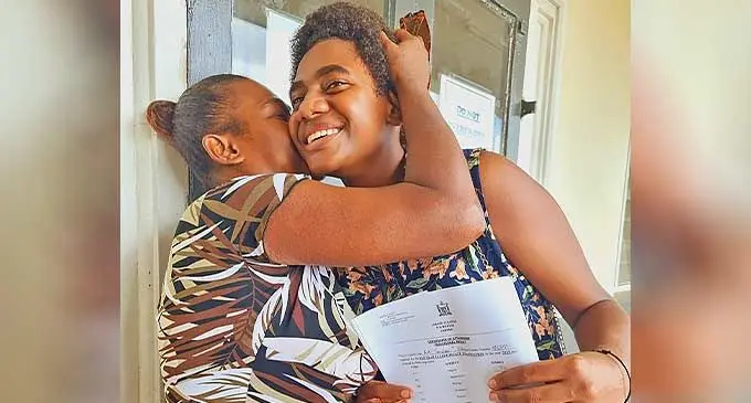 Labasa College student, Adi Waqawai with her mother Salanieta Marama, after getting her for the Fiji Year 12 Certificate Examination (FY12CE) 2023 result. Photo: Sampras Anand