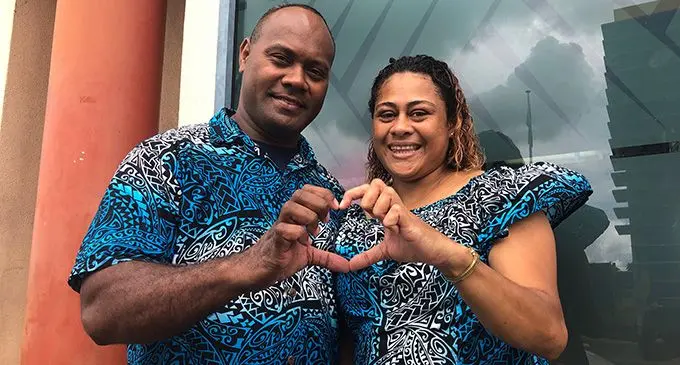 Lote Mulo (left), and Viriseta Rabuatoka after marrying at Suvavou House on February 14, 2019.  Photo: Swashna Chand 