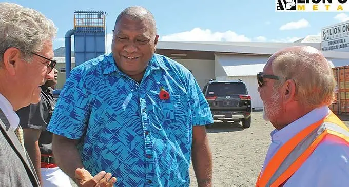President Ratu Wiliame Katonivere (centre), is flanked by Lion One Metal’s chief operating officer, Patrick Hickey (left), and chief executive officer, Walter Berukoff, at the company’s Waimalika head office, Nadi, where he said Lion One has raised the bar for other mineral explorers to follow suit.