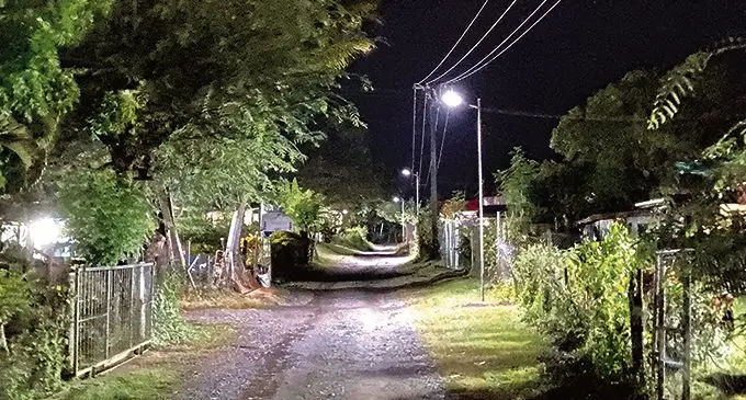 Solar lights donated by retail company Al-Hamd lights up M A Khan Road  in Nawaka, Nadi.  